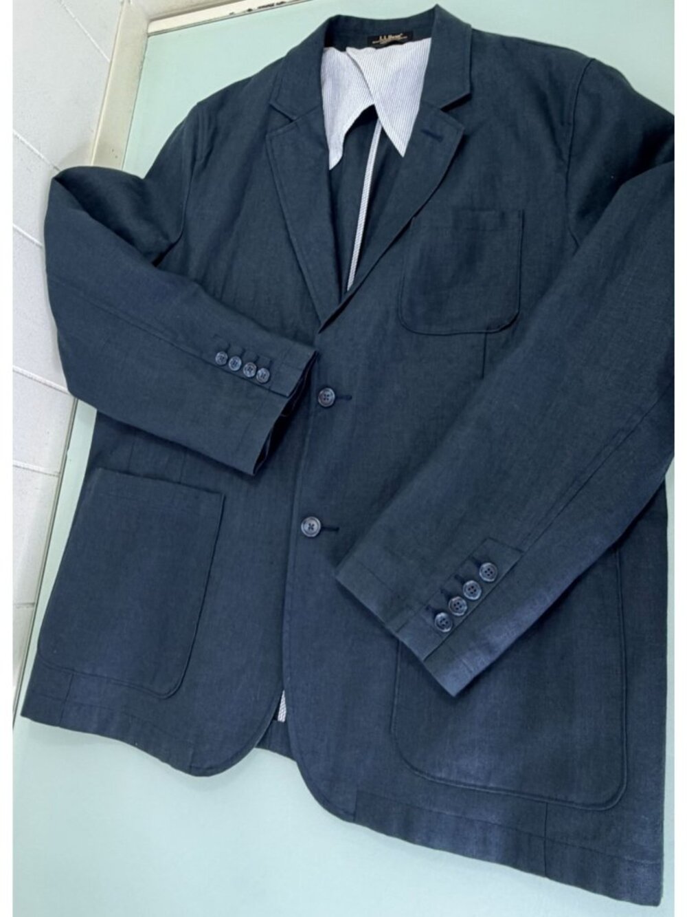 New L.L. Bean 100% Linen Blazer Mens 48R Semi Unstructured Navy Double Vent NWOT